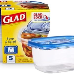 GladWare Soup & Salad Everyday Use, Medium Rectangle Storage, Standard, 24 Oz, 5 Count