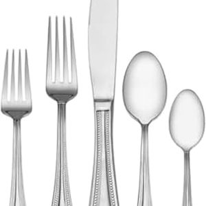 Mikasa Regent Bead 65-Piece Flatware Set for 12, 18/10 Stainless Steel Silverware with Full Service and Serving Utensils, Classic Beaded Edge Design
