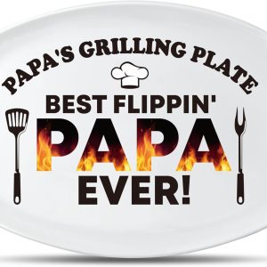 R HORSE Papa Melamine Grill Platter Gift - Papa Barbecue Serving Tray Plate, White Oval Serving Dish Christmas Birthday Gift for Dad Appetizers Desserts Charcuterie Outdoor Indoor Dinner Party